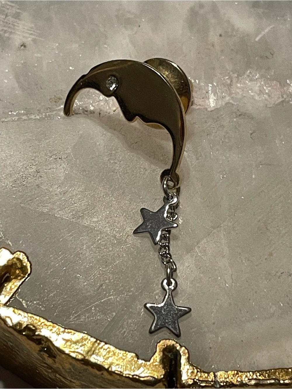 Vintage Man In The Moon Dangling Star Lapel Pin #8601